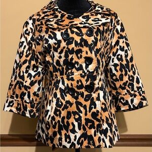 LUII Anthropology Cheetah Print Double-Breasted Mob Wife Short Blazer